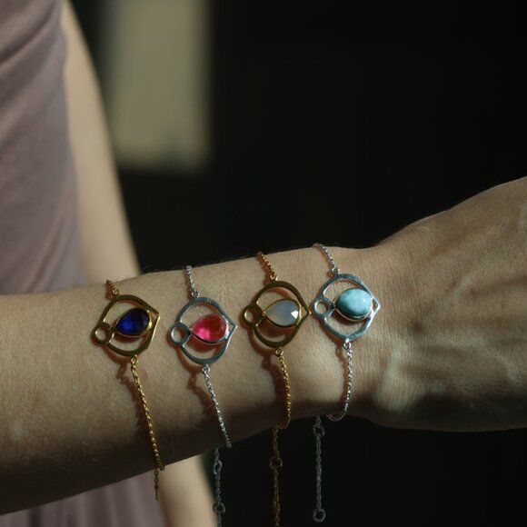 Tanzanite Sterling Silver 925 Dainty Chain Bracelet - 18K Gold Plated for Her - Picture 10 of 11